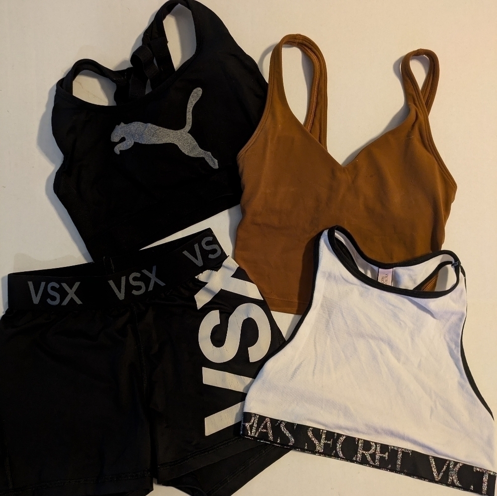 Lululemon,puma, Victoria's secret bras with vsx shorts. See pics for sizes. XS-M
